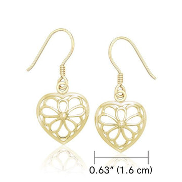 Flower Heart Solid Gold Earrings GER1127 - Jewelry